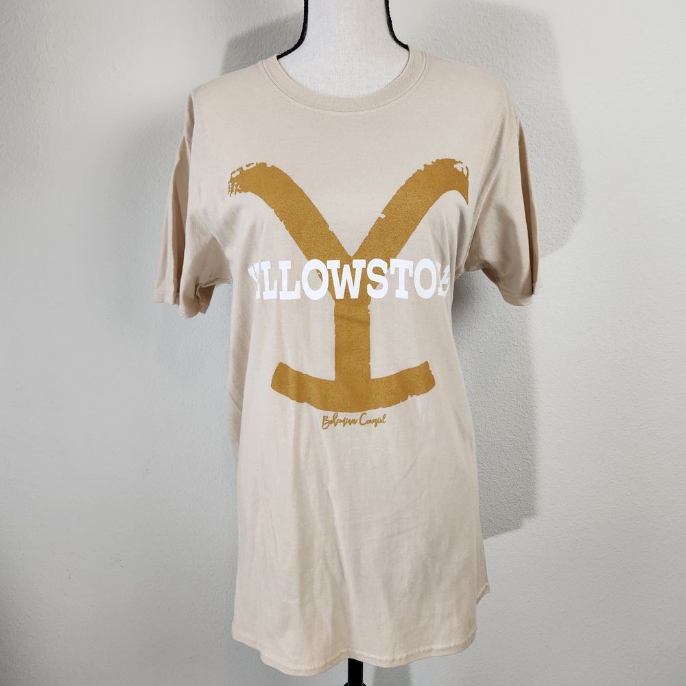 Bohemian Cowgirl Womens Large Yellowstone Tan Beige Short Sleeve Shirt
